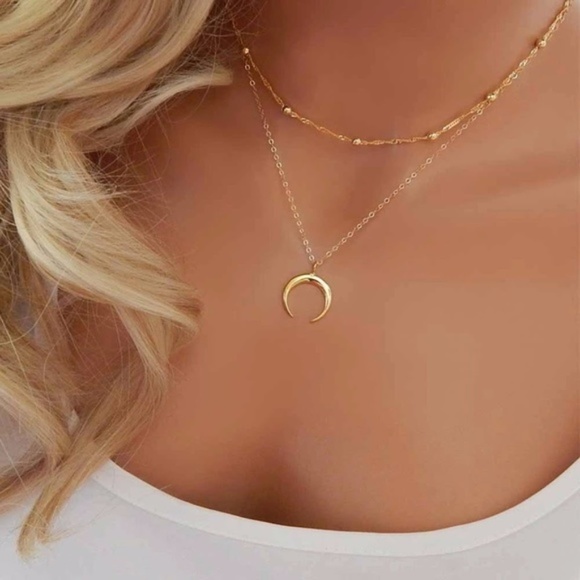 Two Layer Crescent Moon Necklace - Picture 7 of 7